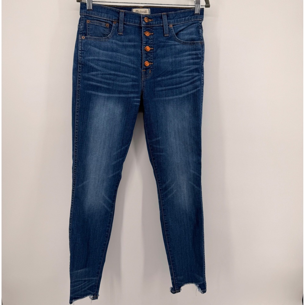 Madewell Jeans Womens 29 Blue 10" High-Rise Skinny Button Fly Raw Step Hem G9219